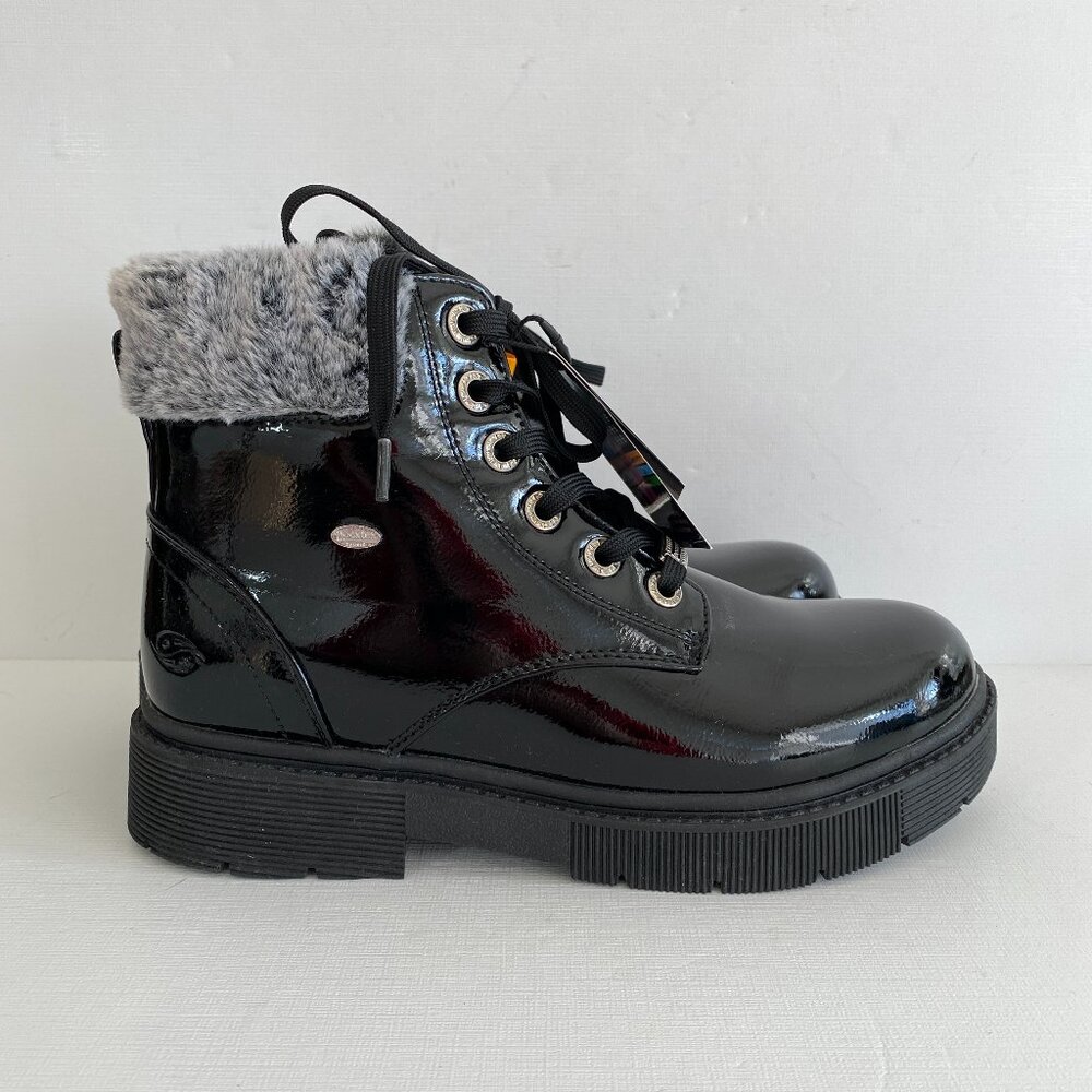 Dockers by Gerli Black Patent Zip Boots Faux Fur Lined Womens 41 US 10